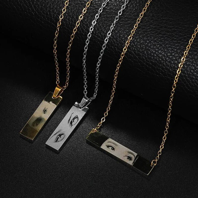 Letdiffery Custom Engraved Eyes Necklaces for Women Men Stainless Sreel Laser Carve Photo Names Square Pendant Jewelry Gifts update by sojib