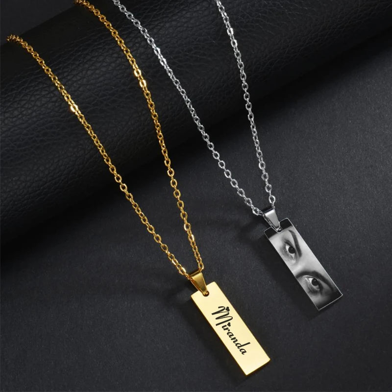 Letdiffery Custom Engraved Eyes Necklaces for Women Men Stainless Sreel Laser Carve Photo Names Square Pendant Jewelry Gifts update by sojib