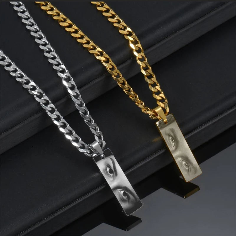 Letdiffery Custom Engraved Eyes Necklaces for Women Men Stainless Sreel Laser Carve Photo Names Square Pendant Jewelry Gifts update by sojib