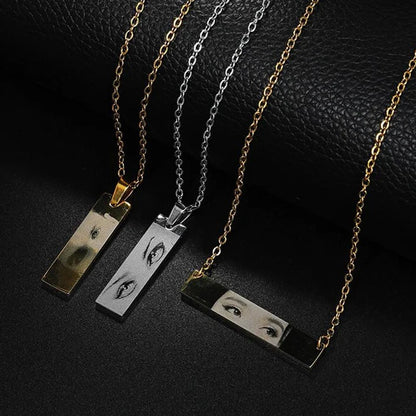 Letdiffery Custom Engraved Eyes Necklaces for Women Men Stainless Sreel Laser Carve Photo Names Square Pendant Jewelry Gifts update by sojib